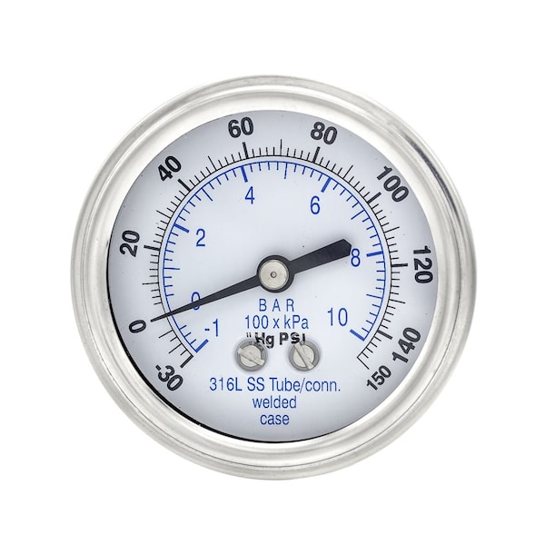 Pic Gauges 2 1/2 in Dial, 1/4 in NPT Male Center Back Location, Stainless Steel Case Material PRO-302D-254CF-01 - main